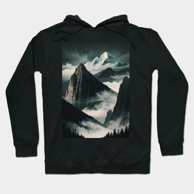 Misty Mountaintops with Clouds Hoodie by CursedContent